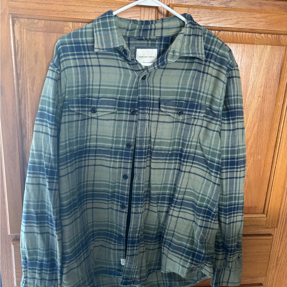 American Eagle Outfitters Blue and Green Plaid Shirt